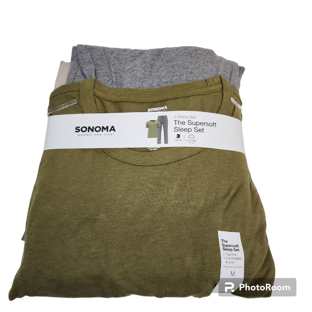 New SONOMA The Supersoft Sleep Set Mens M Short Sleeve Top With Pants Pajama